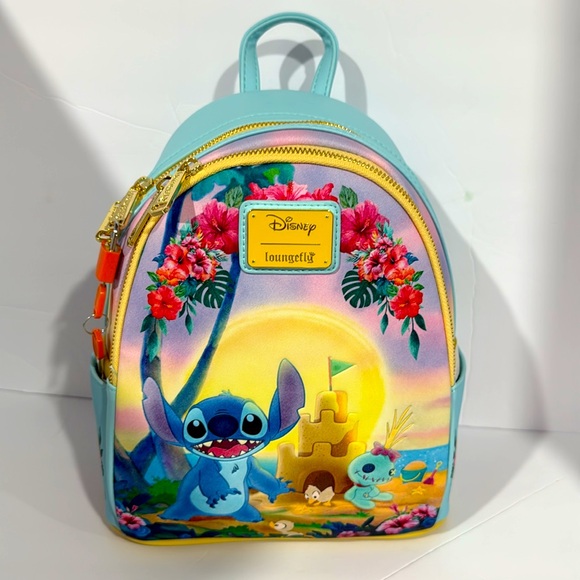 Loungefly Stitch Sandcastle Backpack, wallet, keychain, tumbler and night light. - Picture 3 of 12